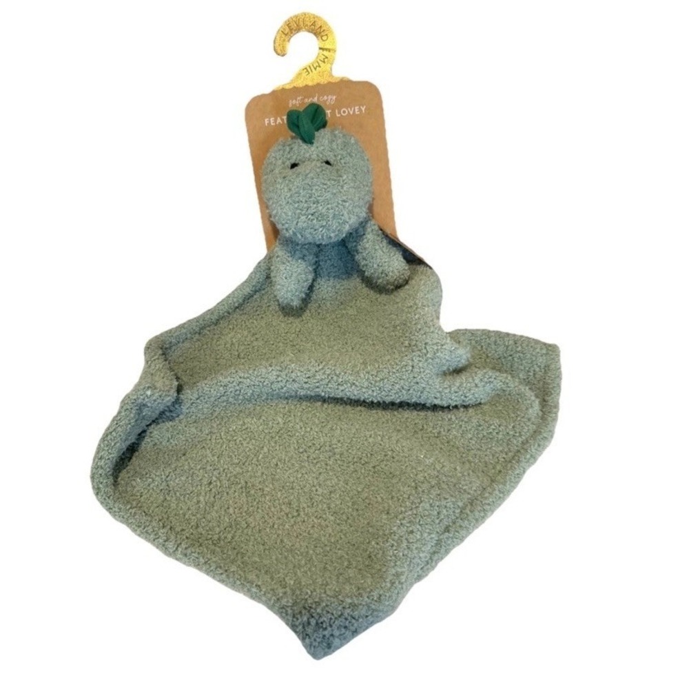 NWT Levi & Emmie Baby Green Dinosaur Lovey Plush Feather‎ Knit Security Blanket